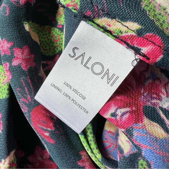 Saloni Wrap Dress Floral Puffy Short Sleeve Rayon Sz US 4 - Picture 13 of 15